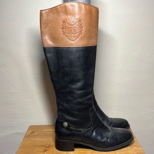 Etienne Aigner Women’s Tall Heeled Boots Black and Brown Leather Size 7